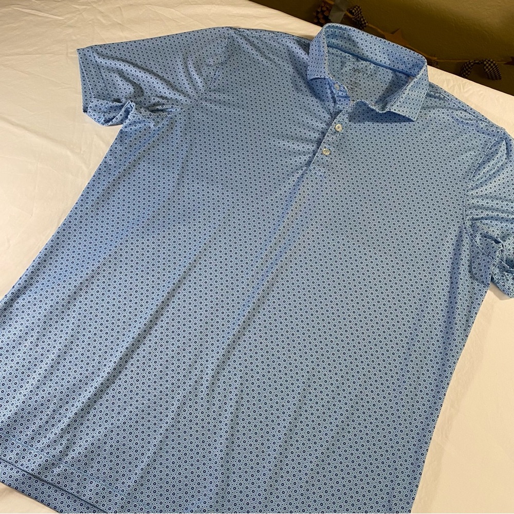 Johnnie-O Perforance, sun protection, Blue Pattern Polo Shirt, Large